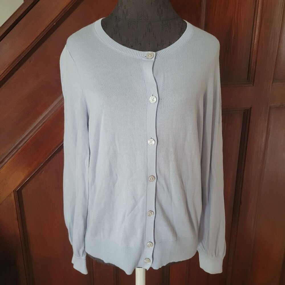 Loft Womens Button-Down Cardigan Sweater Light Blue Size M Cotton